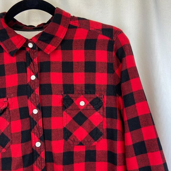 Buffalo Plaid Fleece Shacket Lined Shirt Jacket Red Black BC Clothing Women’s M - Picture 9 of 14